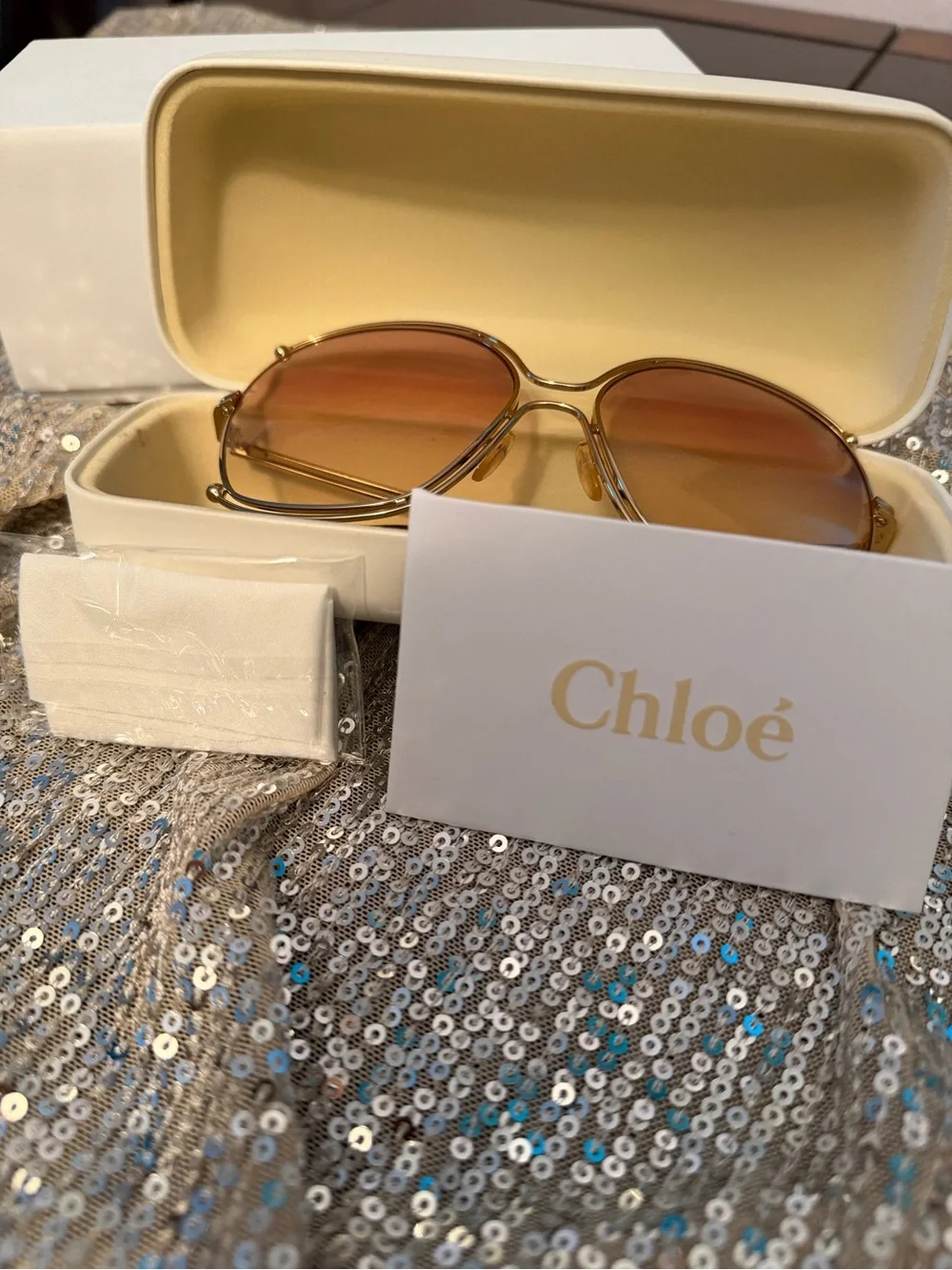Chloé Gold Frame Sunglasses with Brown Gradient Lenses